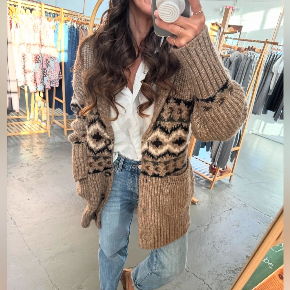 New Long Brown Shawl Collar Cardigan  Sweater Thick Chunky Knit Coat
